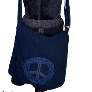 Blue Handmade Cotton bag with Peace Symbol